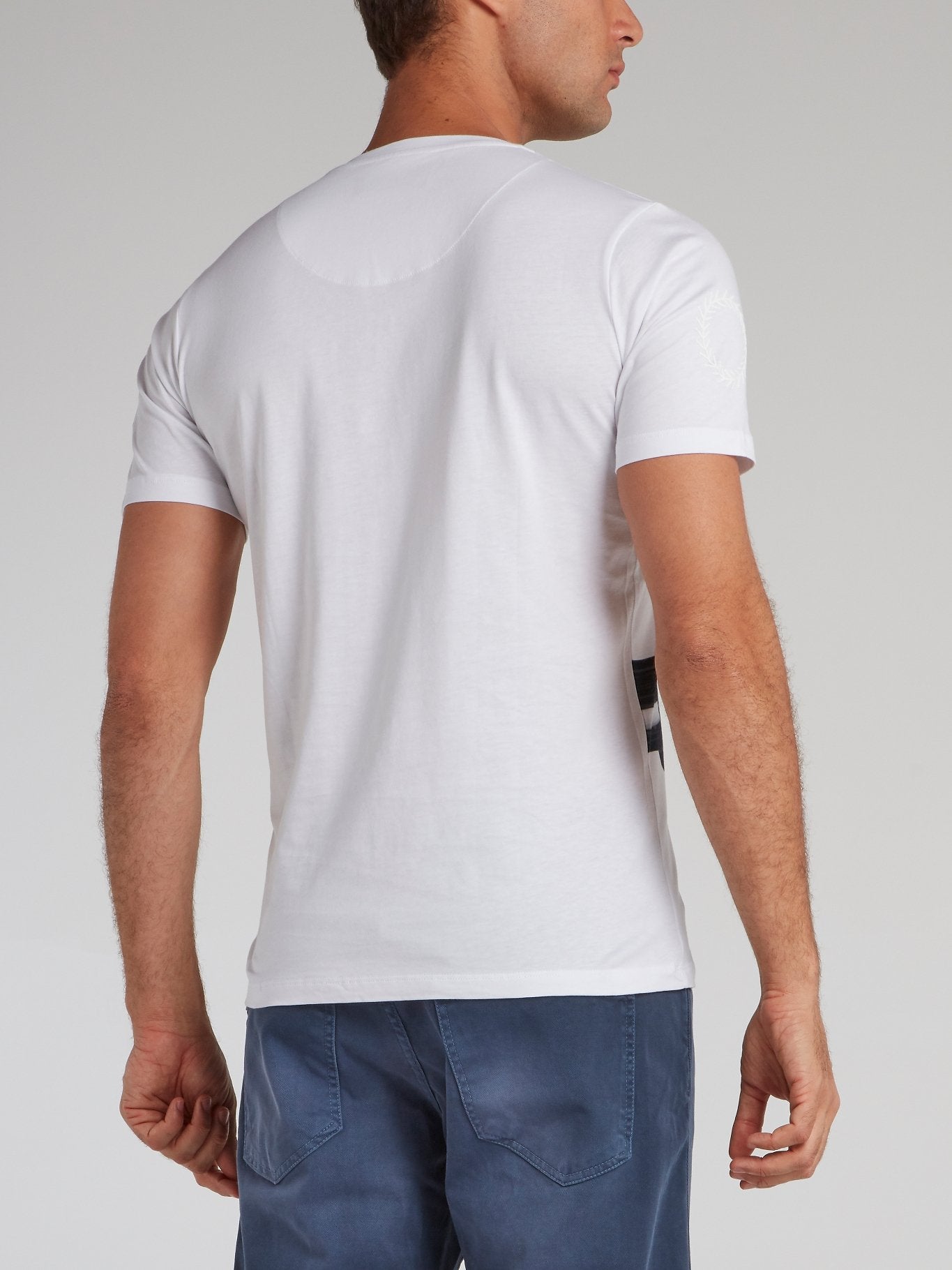 White Abstract Print Round Neck T-Shirt