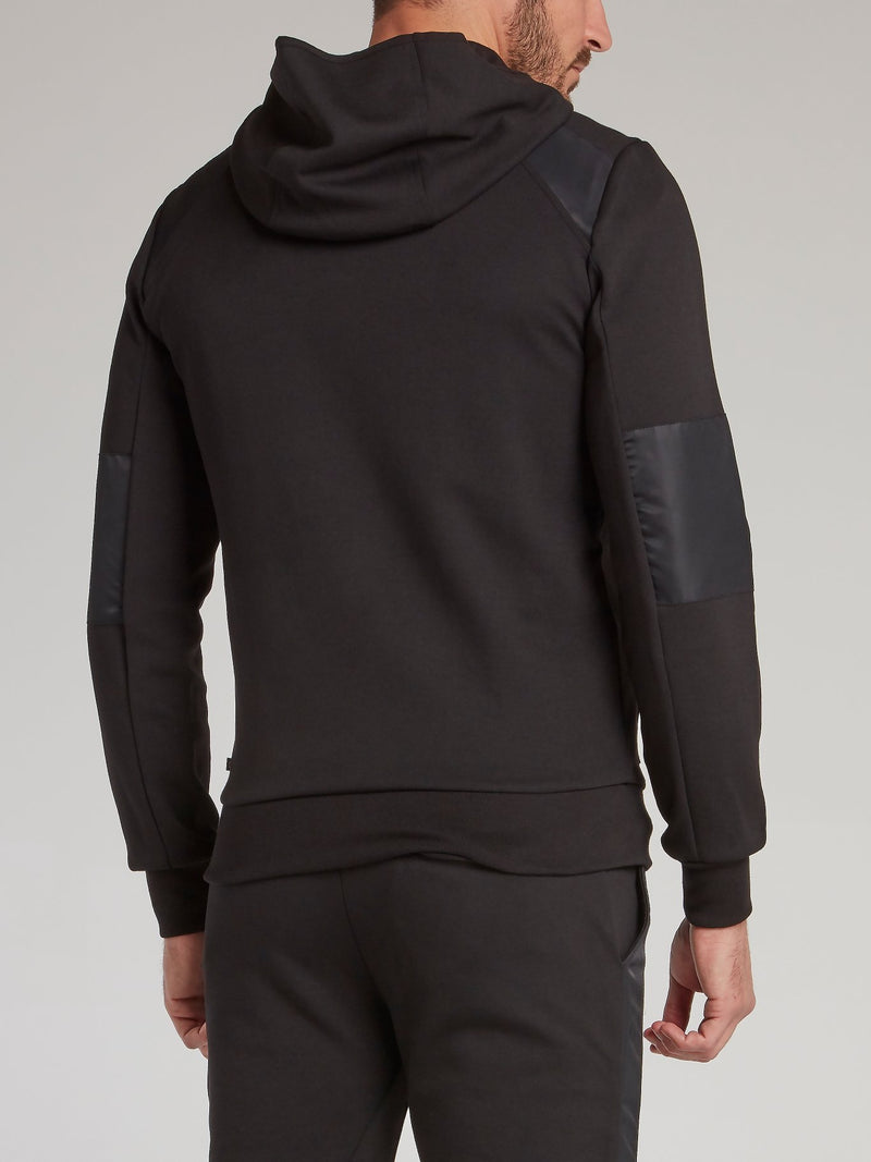 Black Paneled Hooded Sweatshirt