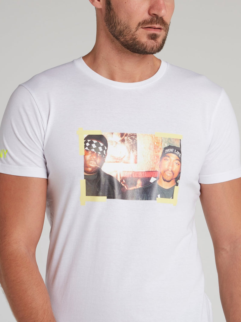 Biggie & Tupac White Printed T-Shirt
