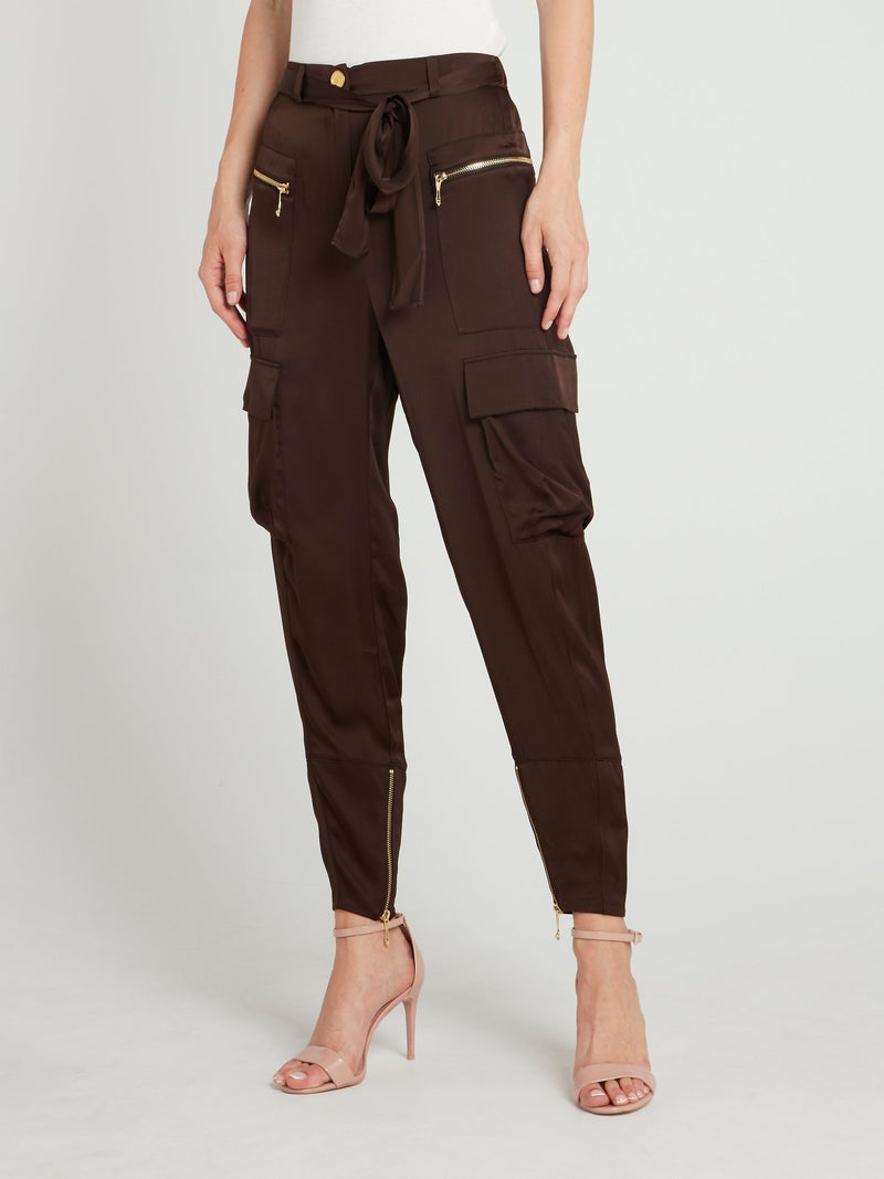 Brown Tie Front Cargo Pants