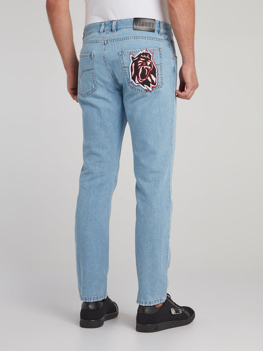 Blue Appliquéd Denim Jeans
