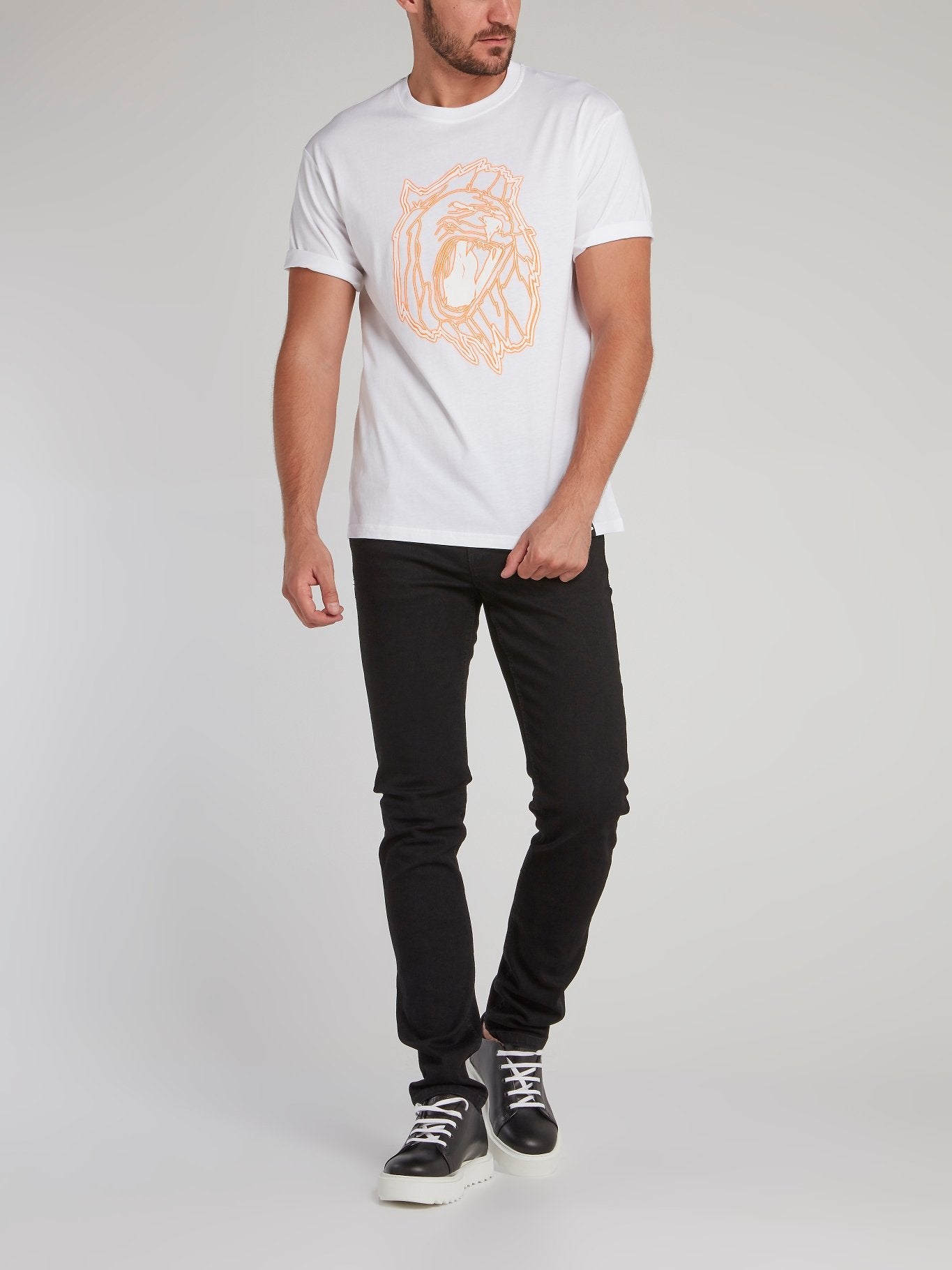 White Lion Head Print T-Shirt