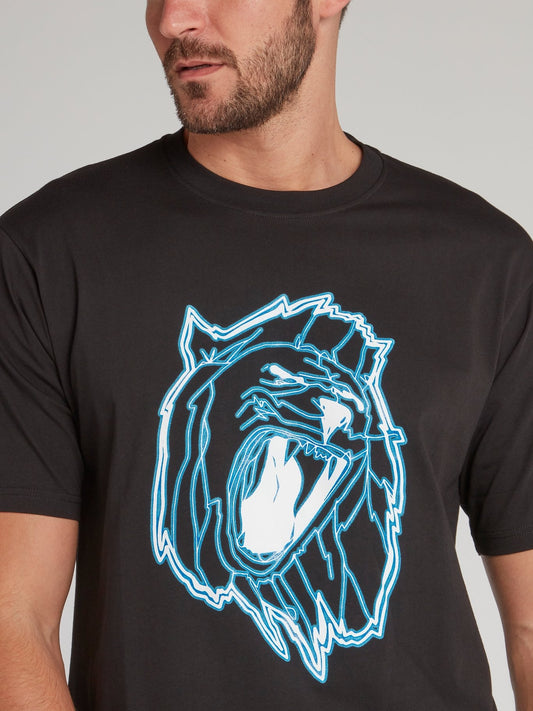 Black Lion Head Print T-Shirt