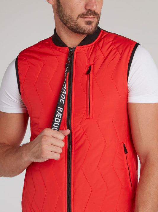 Red Zip Up Quilted Gilet