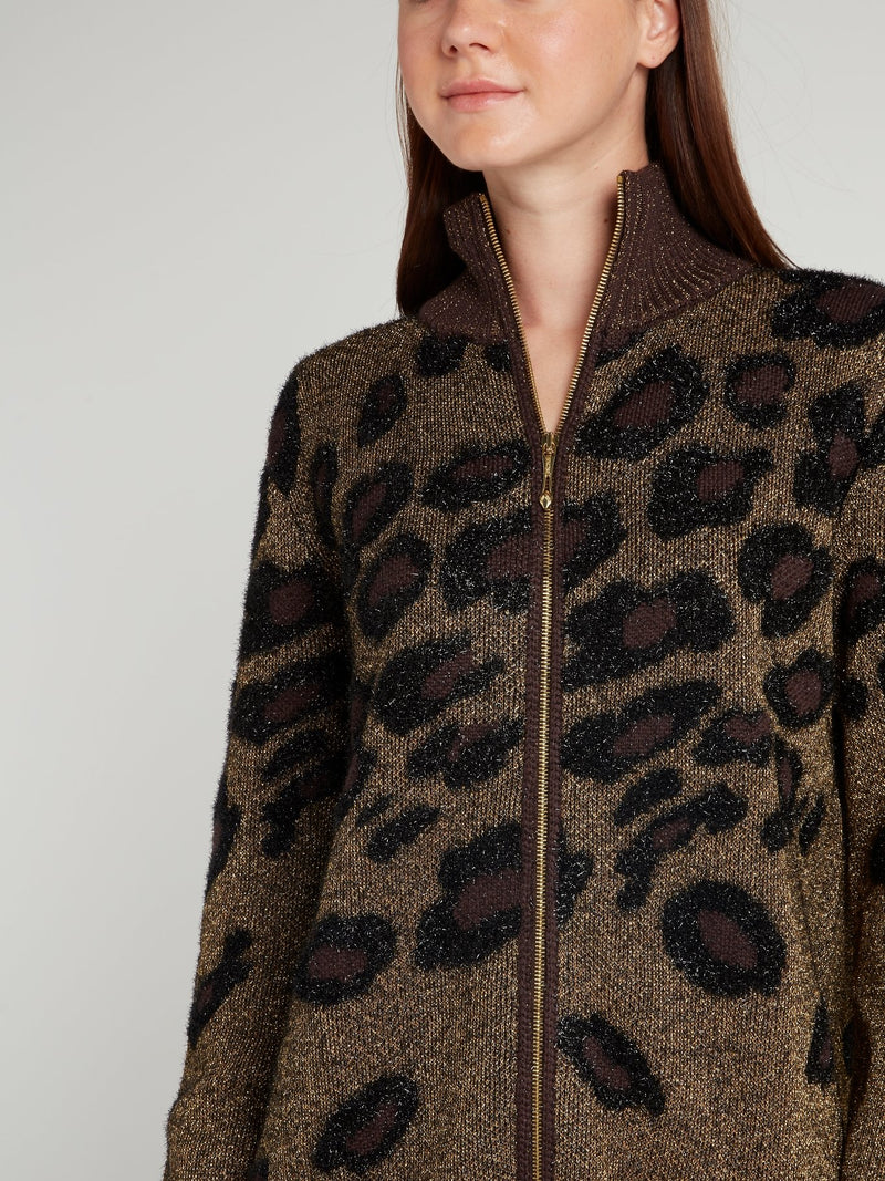 Leopard Print Glitter Fabric Pullover