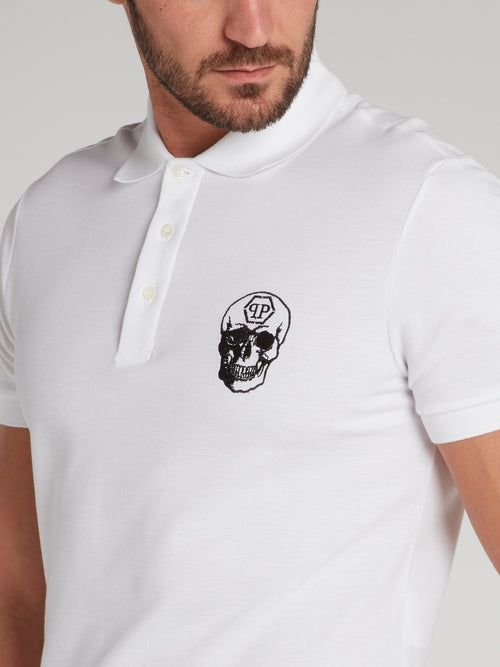 White Skull Embroidered Polo Shirt