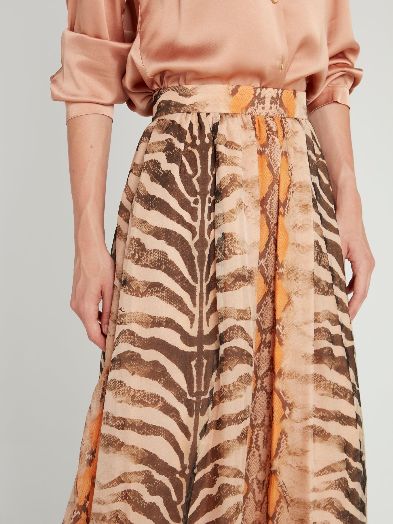 Beige Animal Print Silk Skirt