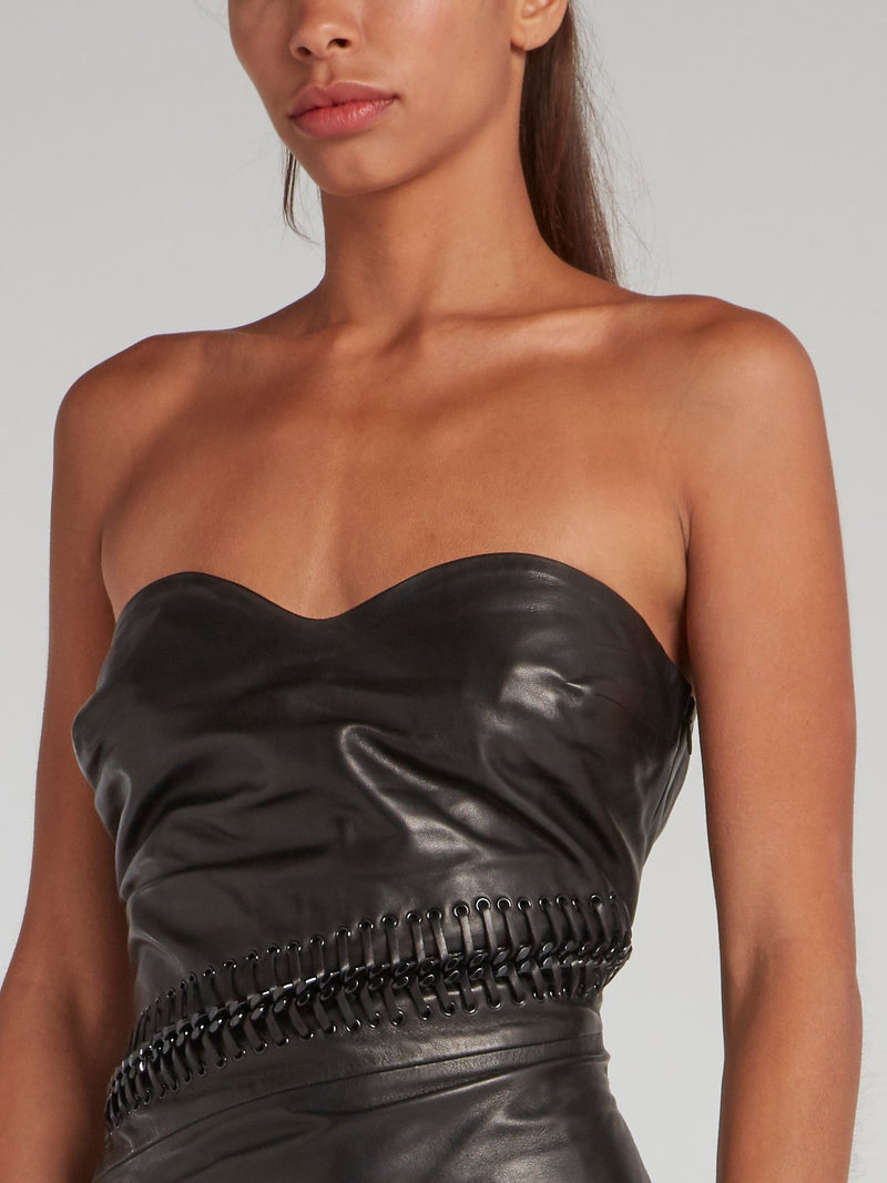 Black Strapless Leather Mini Dress