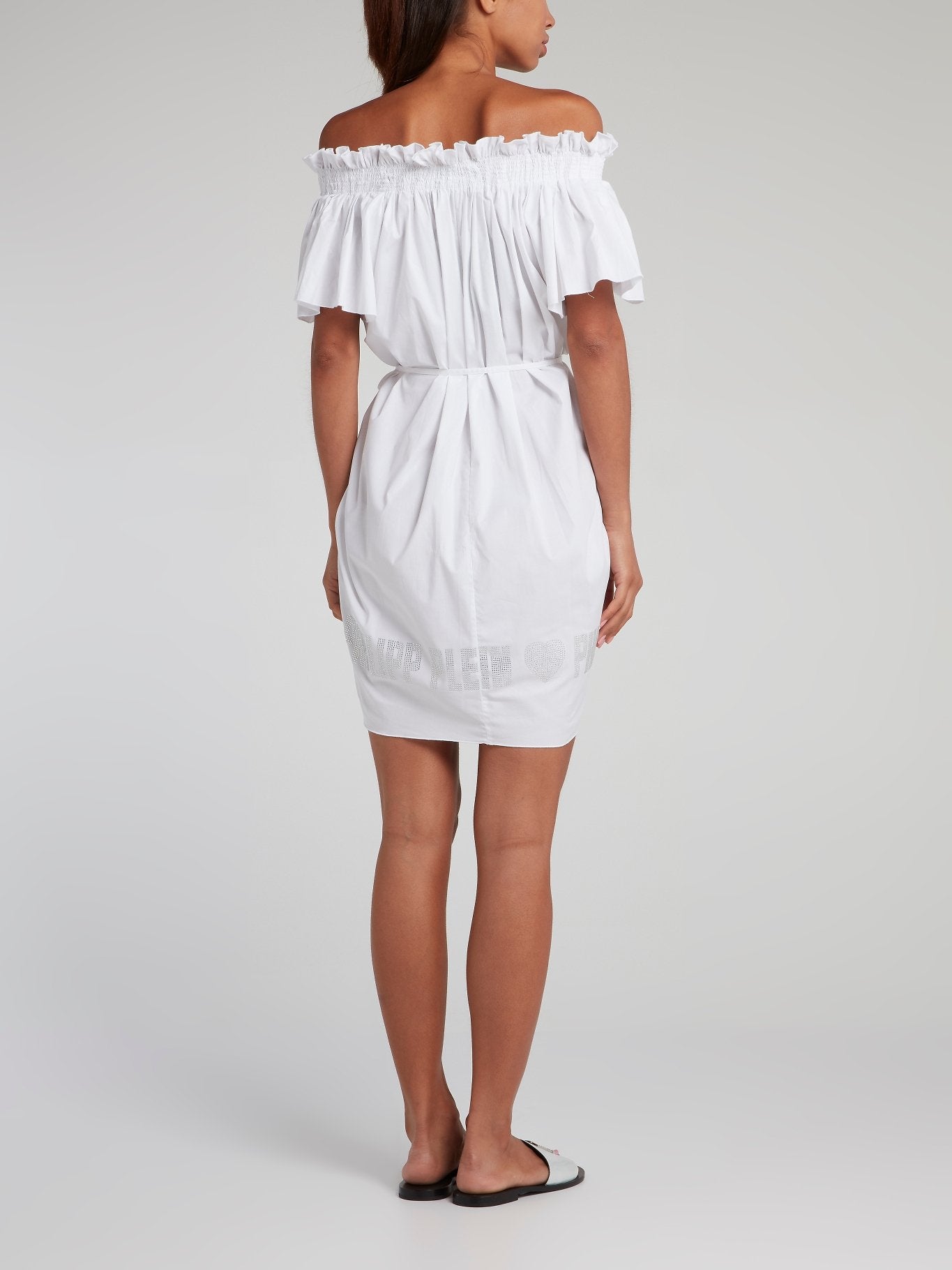 White Smocked Off-The-Shoulder Dress