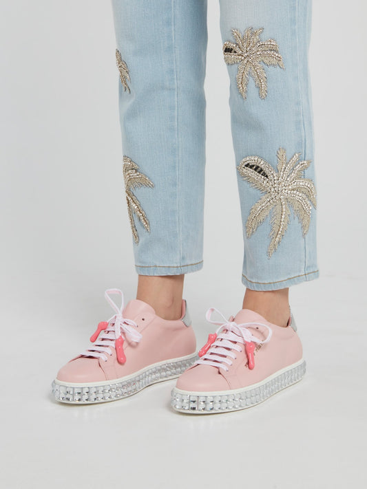 Crystal Sole Pink Leather Sneakers