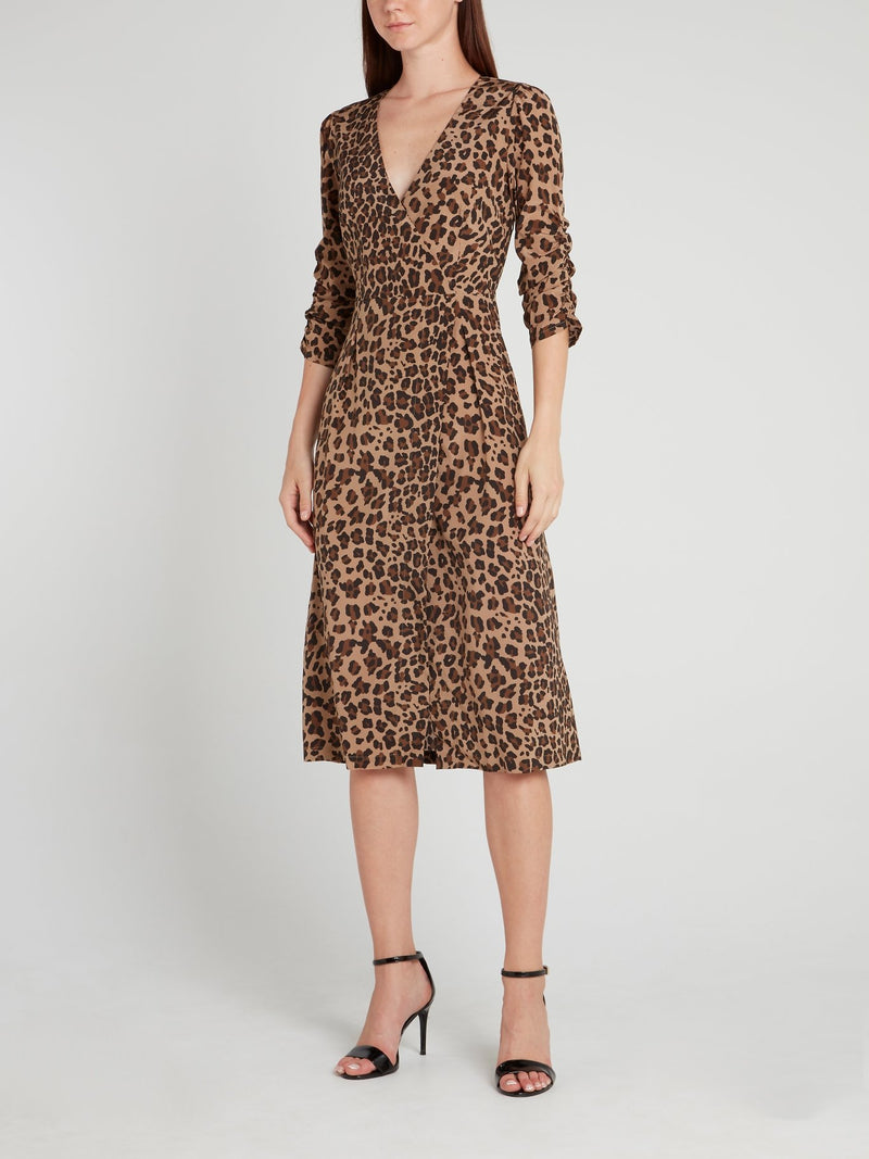 Leopard Print Surplice Midi Dress
