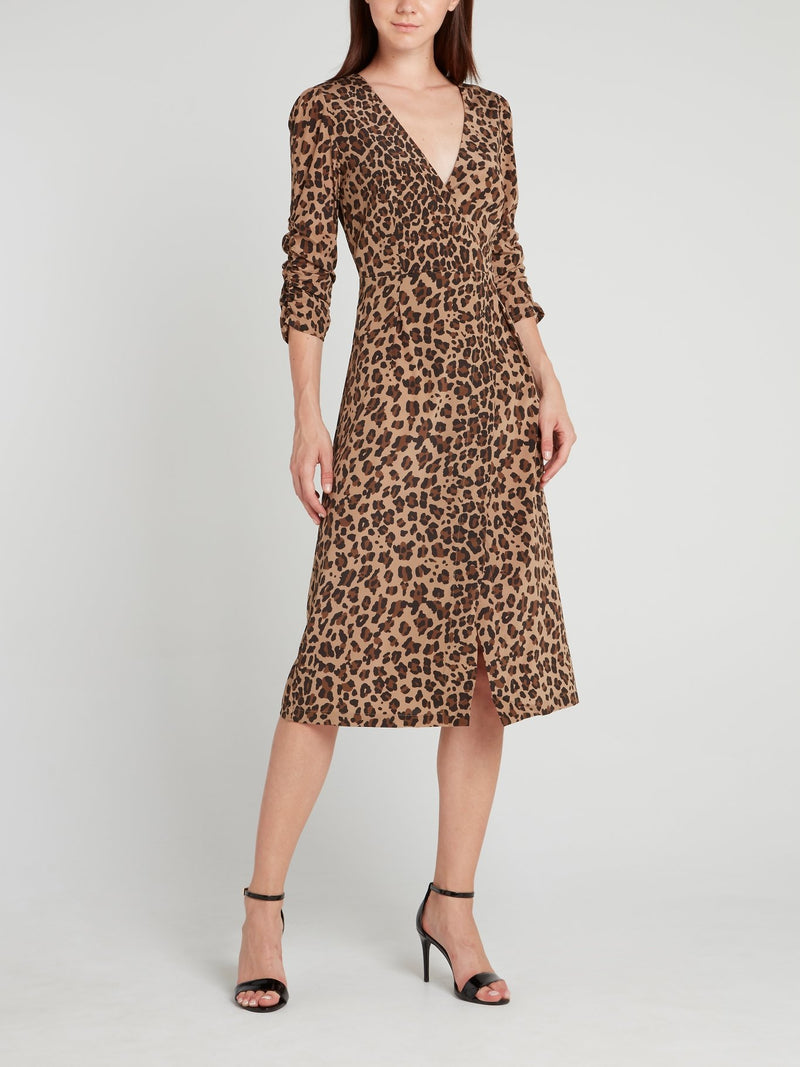 Leopard Print Surplice Midi Dress