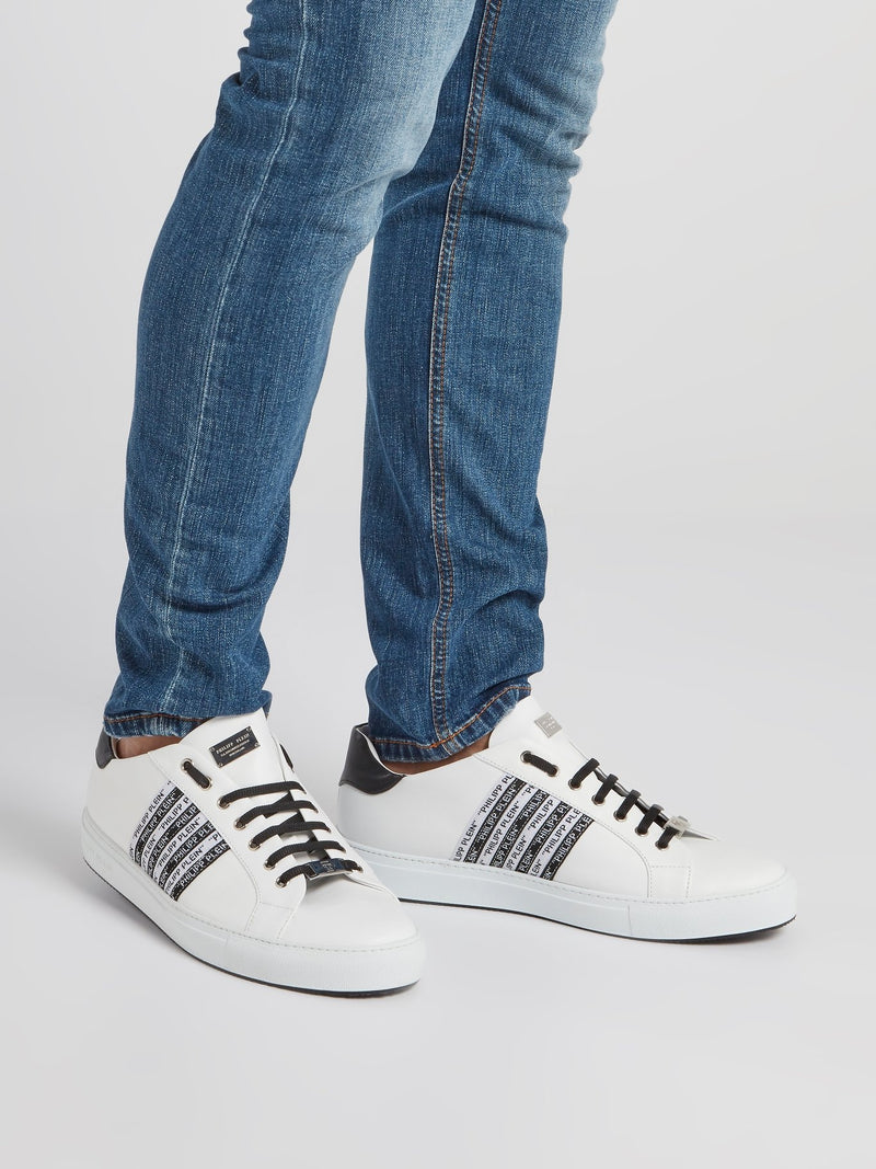 White Contrast Logo Stripe Sneakers