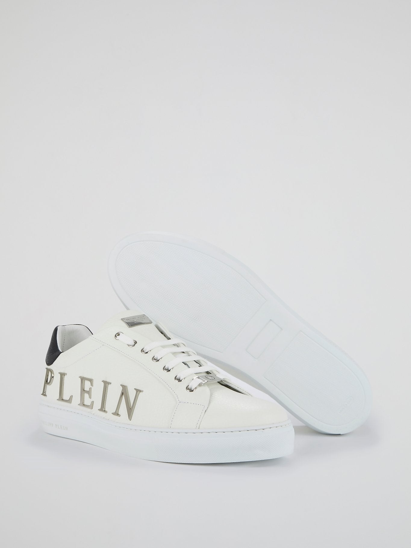 White Logo Embellished Low Top Sneakers