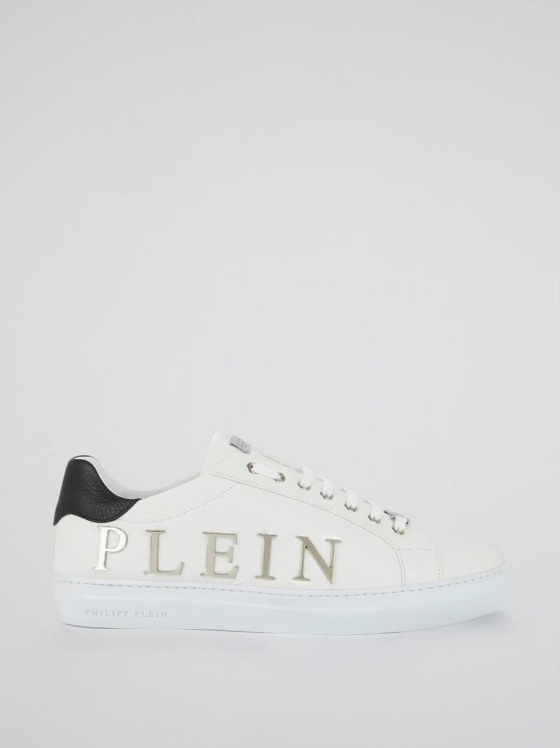 White Logo Embellished Low Top Sneakers