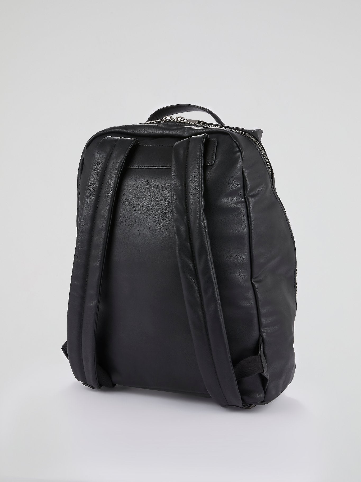 Black Logo Tape Leather Backpack