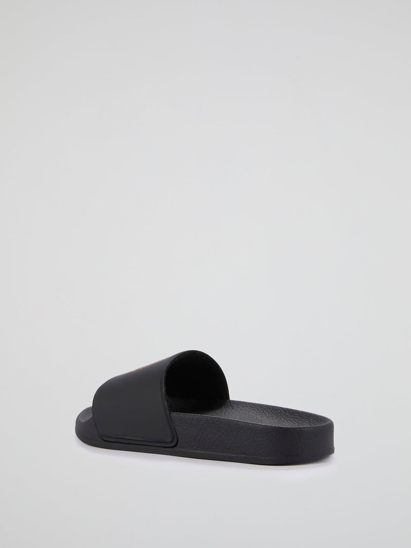 Black Flat Gummy Monogram Sandals