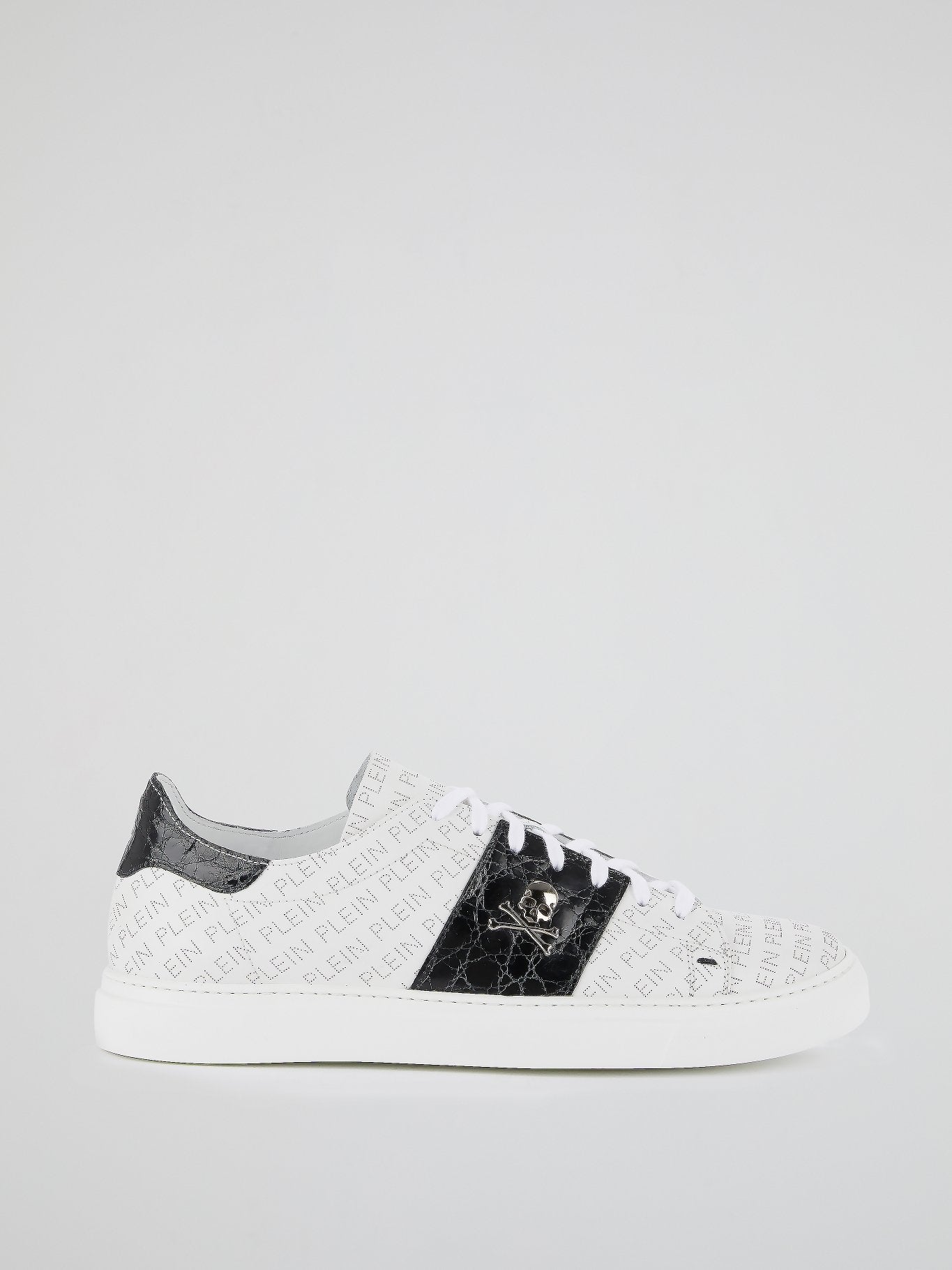 White Monogram Print Contrast Sneakers