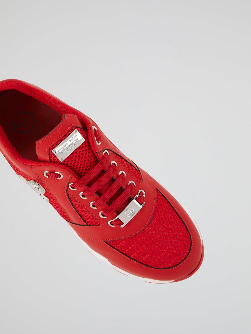 Red Skull Mesh Panel Trainers