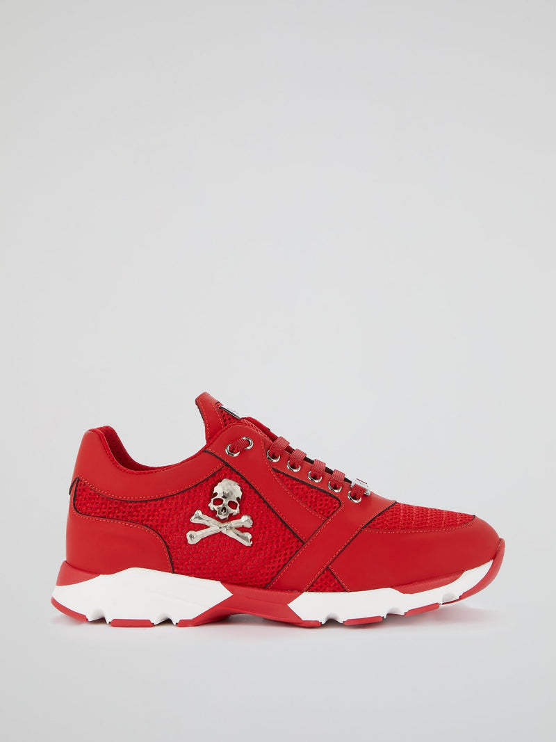 Red Skull Mesh Panel Trainers