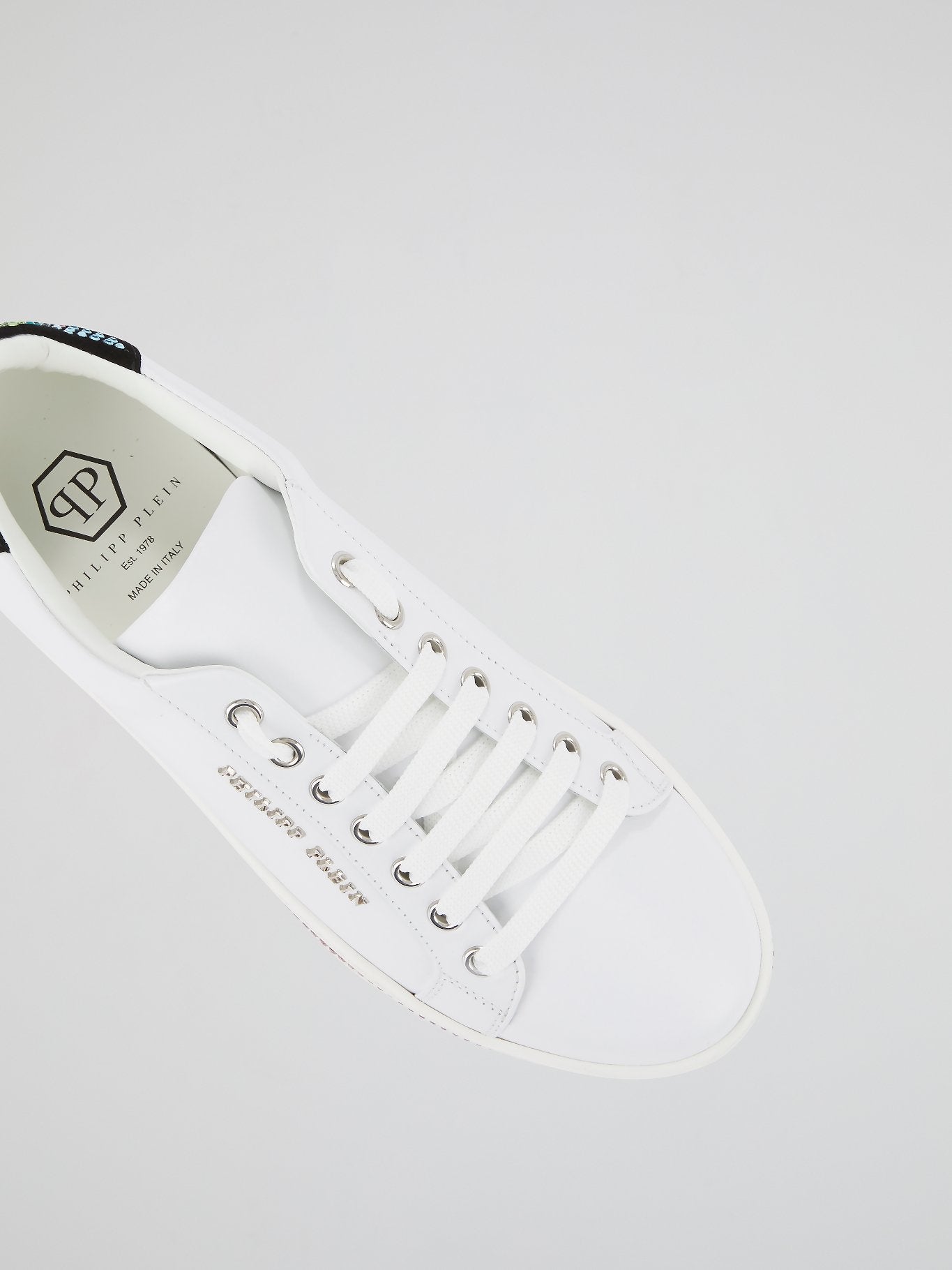 White Crystal Studded Low Top Sneakers