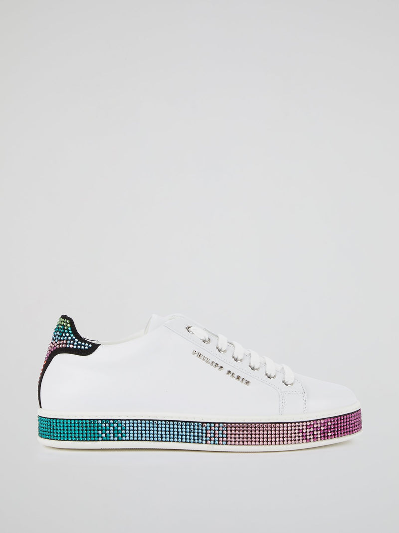 White Crystal Studded Low Top Sneakers