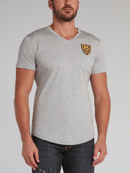 Cambridge Grey Appliquéd V-Neck T-Shirt