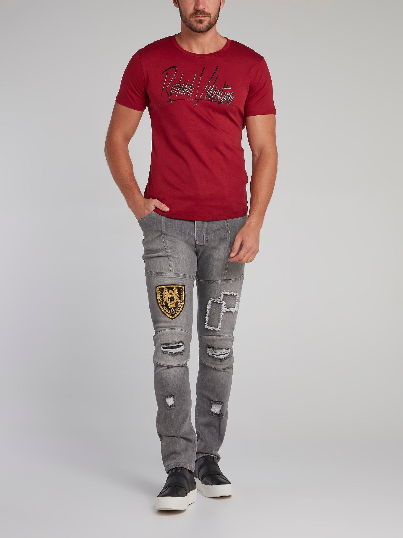 Feodor Grey Patched Slim Fit Jeans
