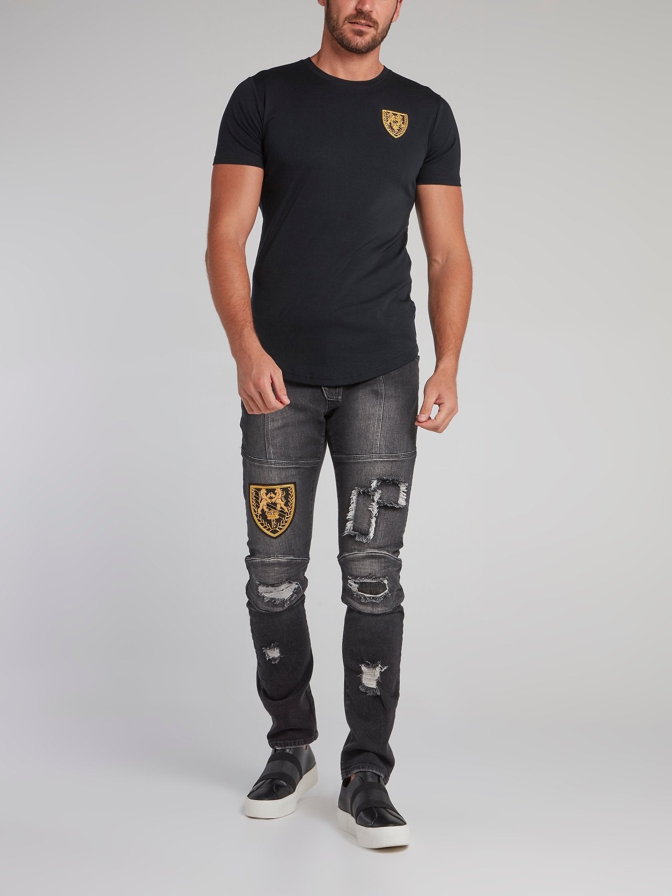 Feodor Black Patched Slim Fit Jeans
