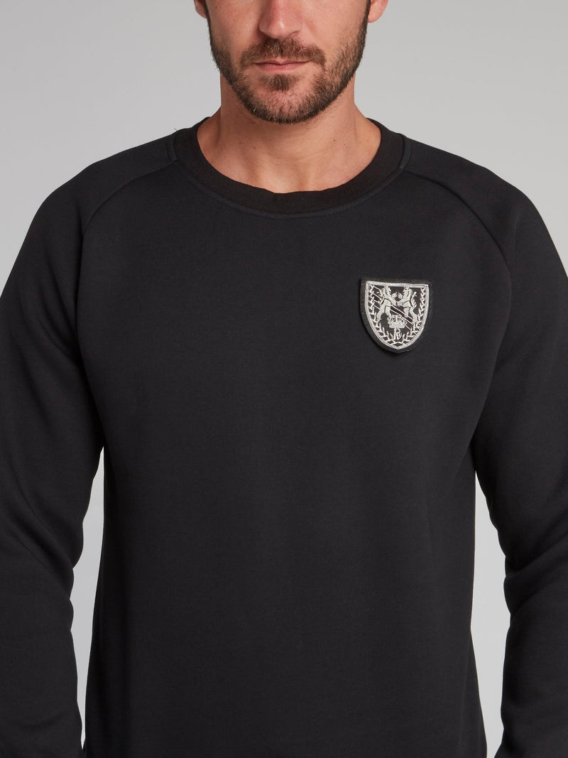 Black Appliquéd Crewneck Sweatshirt