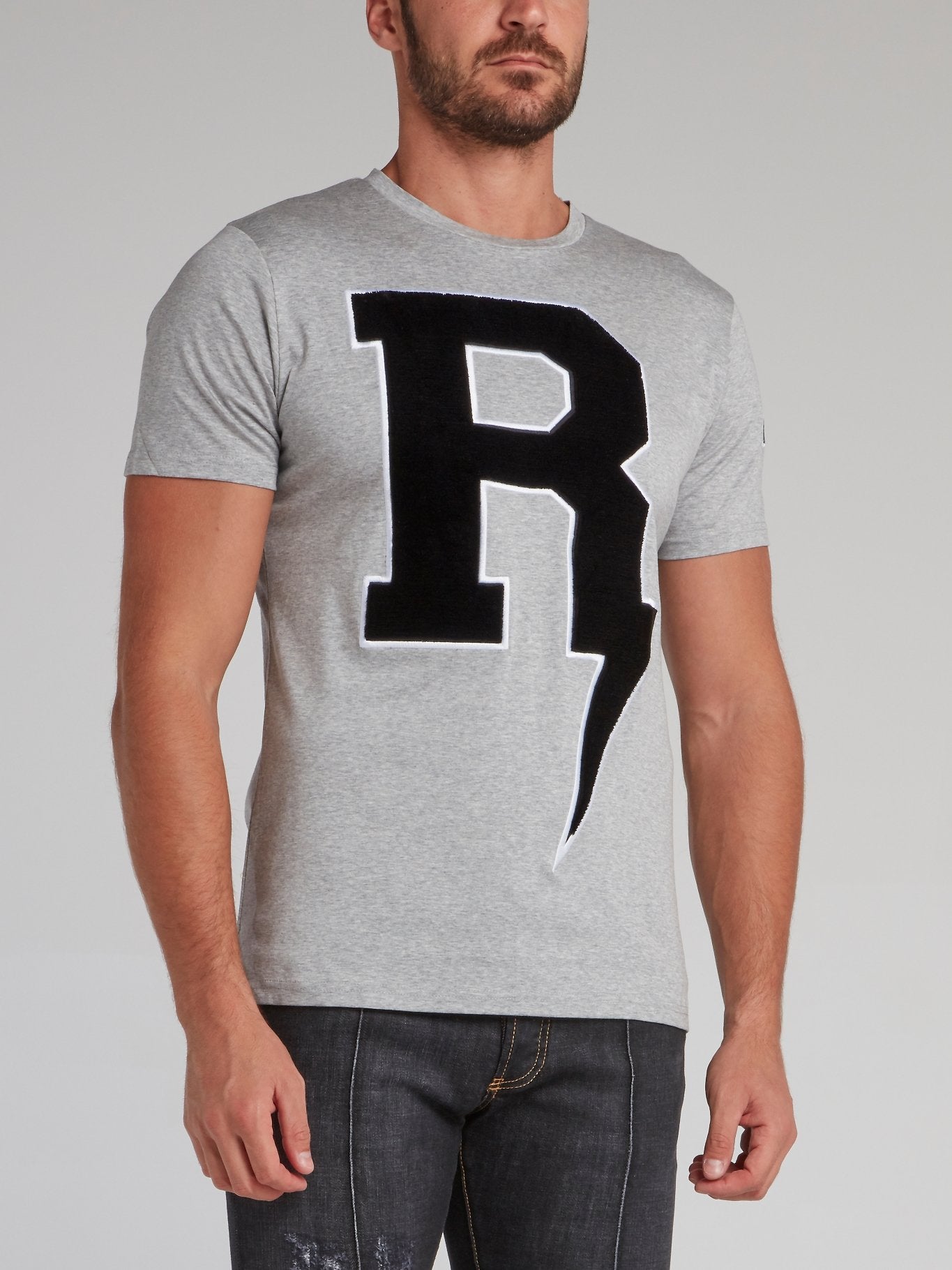 Thunderbolt Grey Embroidered T-Shirt
