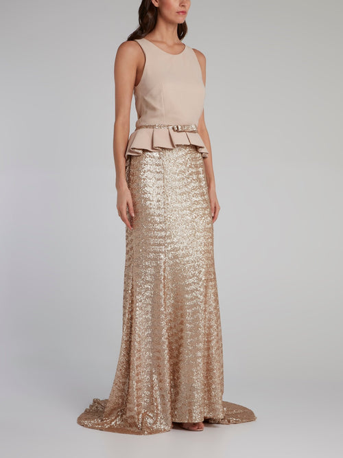 Gold Sequin Peplum Maxi dress Maison-B-More Global Store Gold Sequin Peplum Maxi dress Maison-B-More Global Store