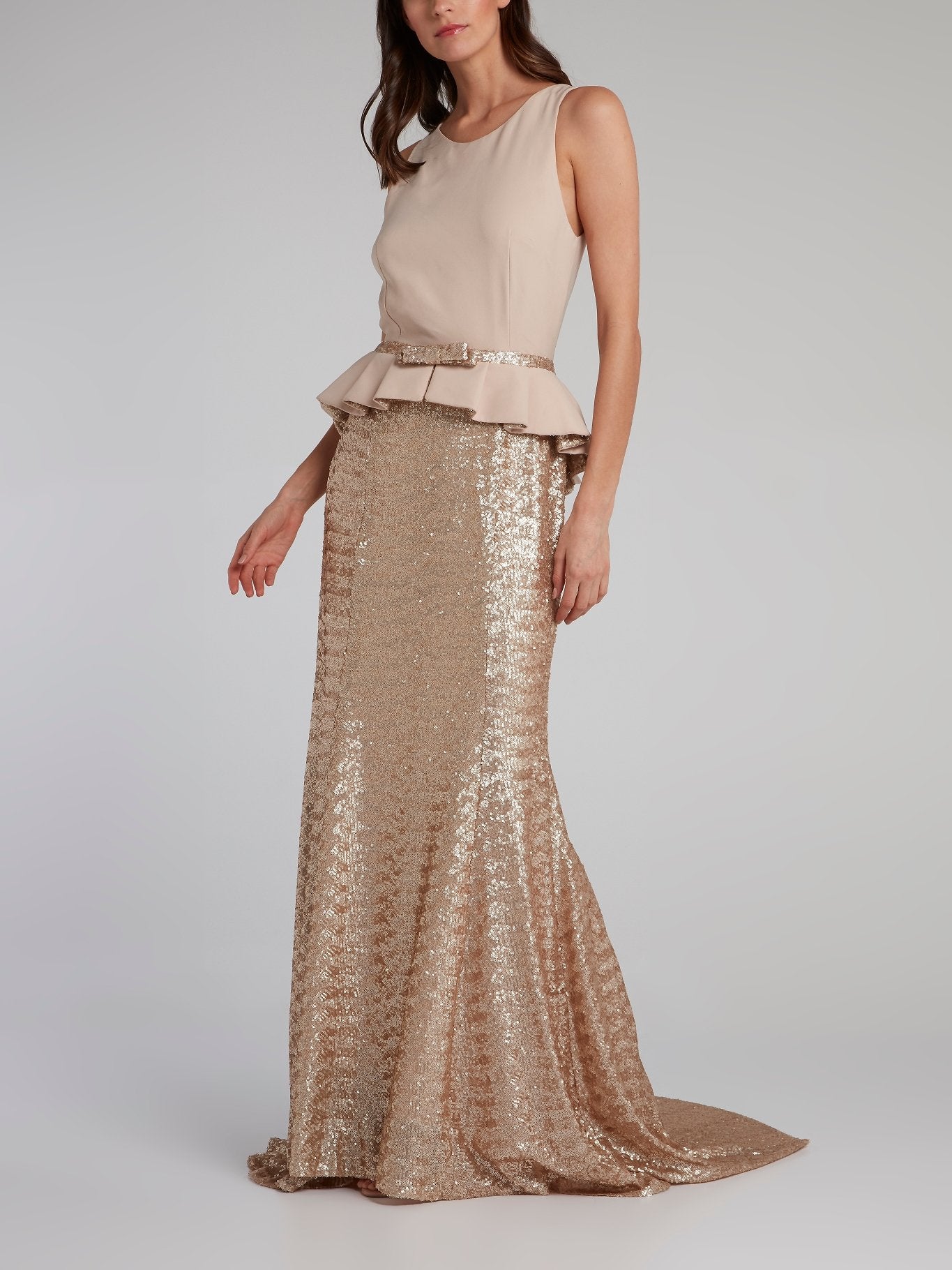 Tuvanam Gold Sequin Peplum Maxi dress Tuvanam Gold Sequin Peplum Maxi dress