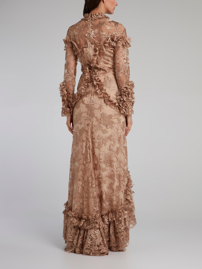 Gold Baroque Ruffle Lace Gown