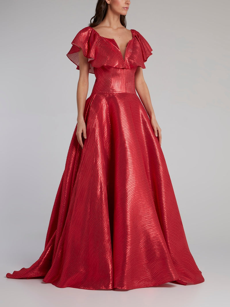 Red Flounce A-Line Evening Dress Maison-B-More Global Store Red Flounce A-Line Evening Dress Maison-B-More Global Store