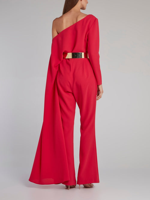 Pink Asymmetric Belted Jumpsuit