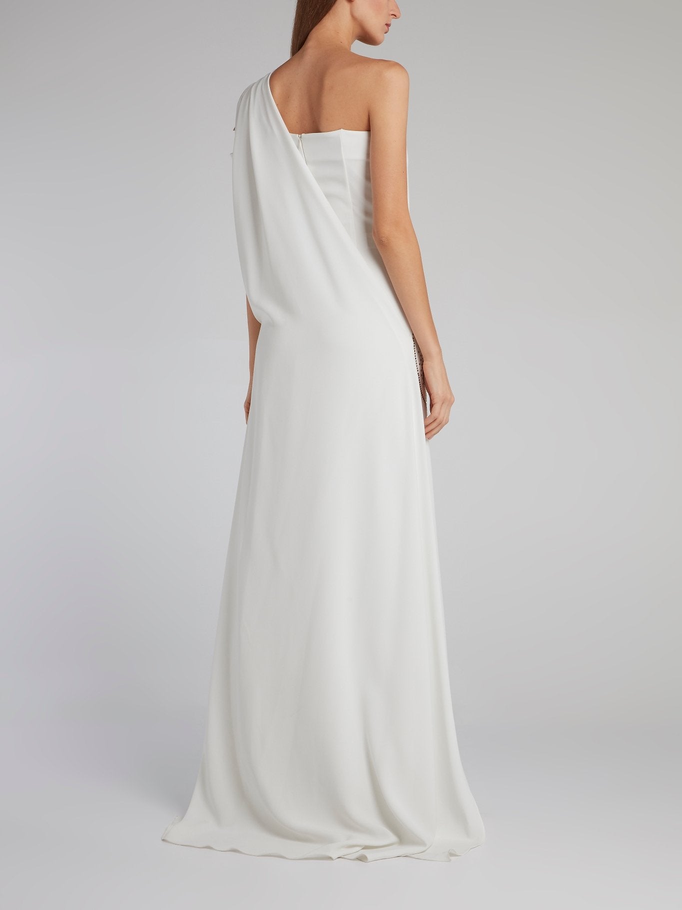 White One-Shoulder Multi-Stud Gown