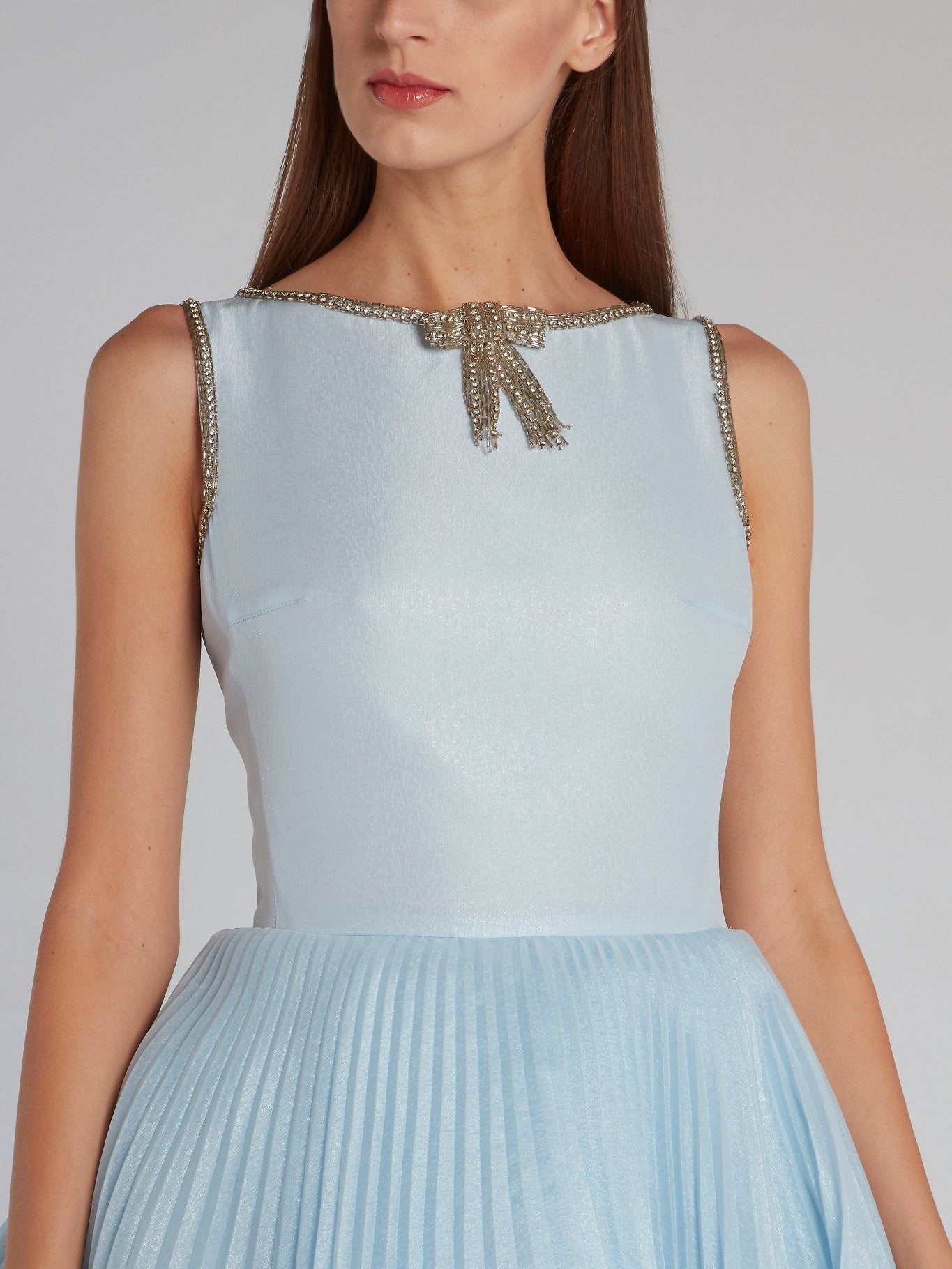 Blue Asymmetric Pleated Maxi Dress