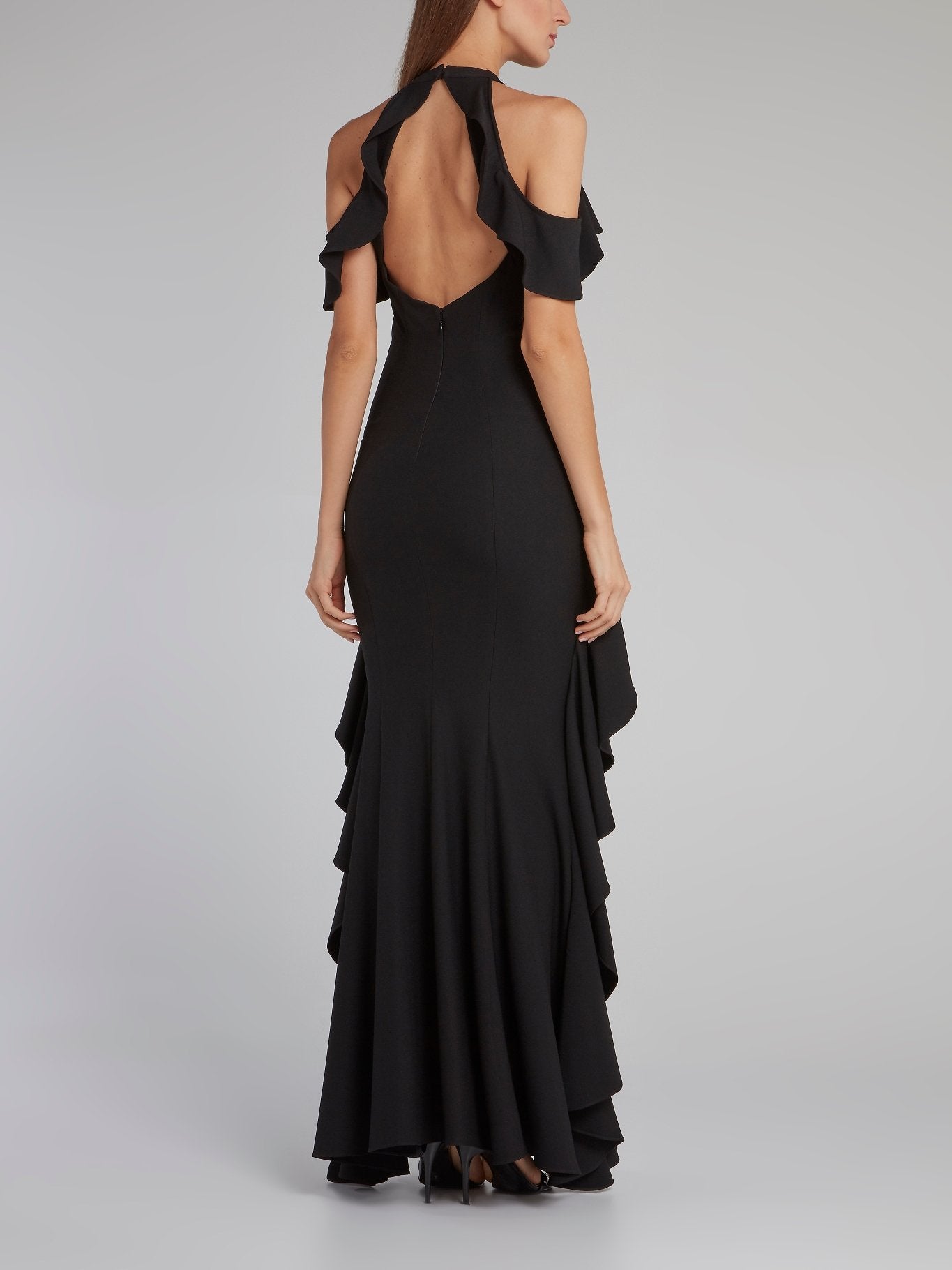 Zac Zac Posen Esmerelda Cold-Shoulder Ruffle Gown, Black, Women's, 6 Zac Zac Posen Esmerelda Cold-Shoulder Ruffle Gown, Black, Women's, 6