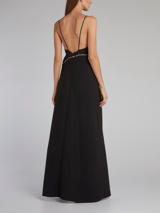 Black Pearl Embellished Slit Dress
