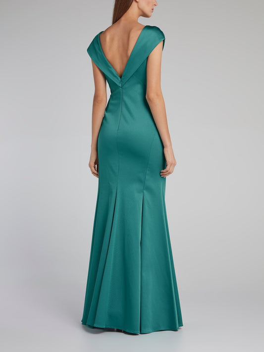 Green Open Back A-Line Gown
