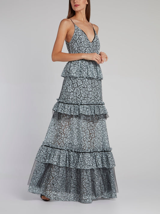 Tiered Frill Lace Maxi Dress
