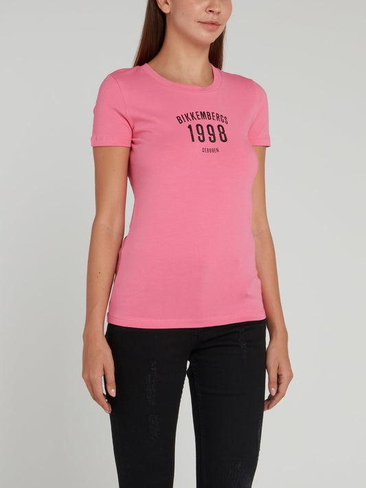 Розовая приталенная футболка с круглым вырезом