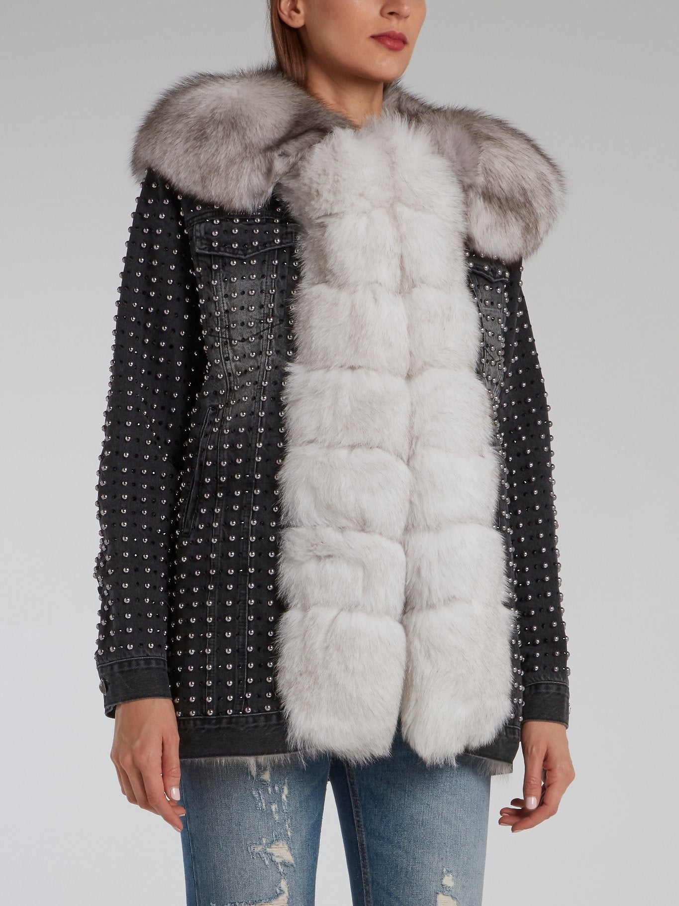 Black Fox Fur Studded Jacket