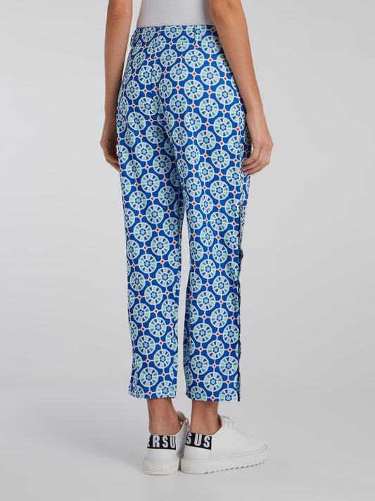 Blue Mosaic Print Crop Trousers