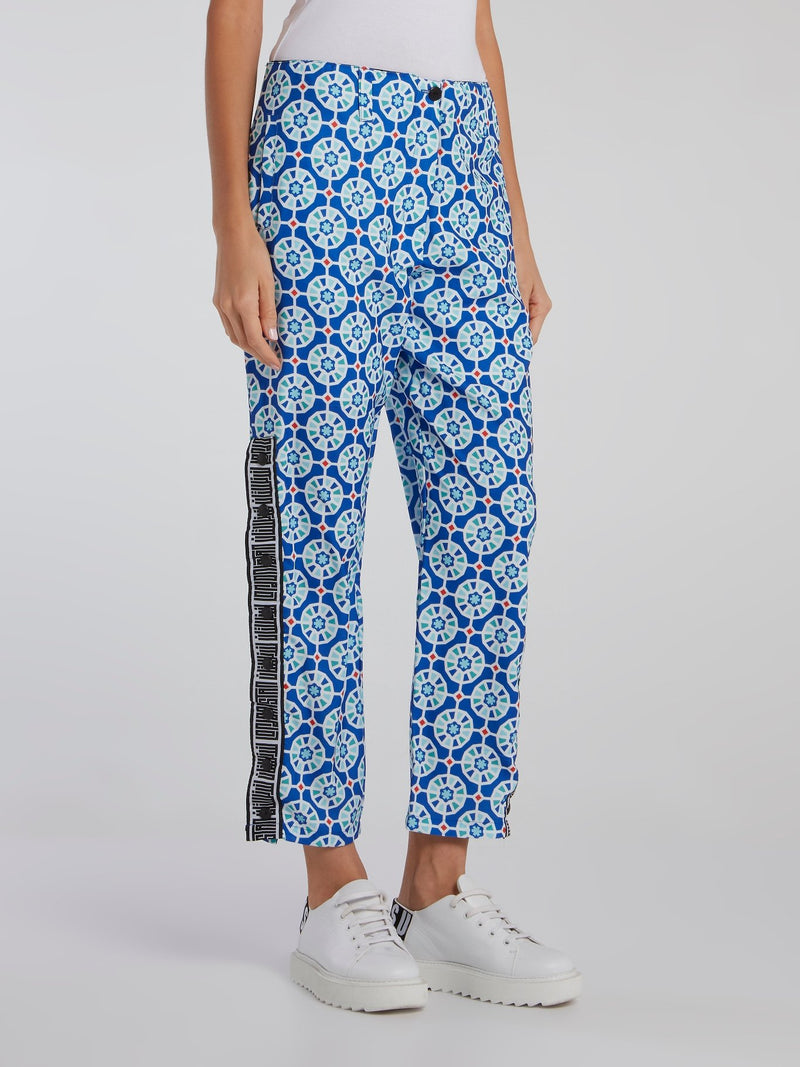 Blue Mosaic Print Crop Trousers