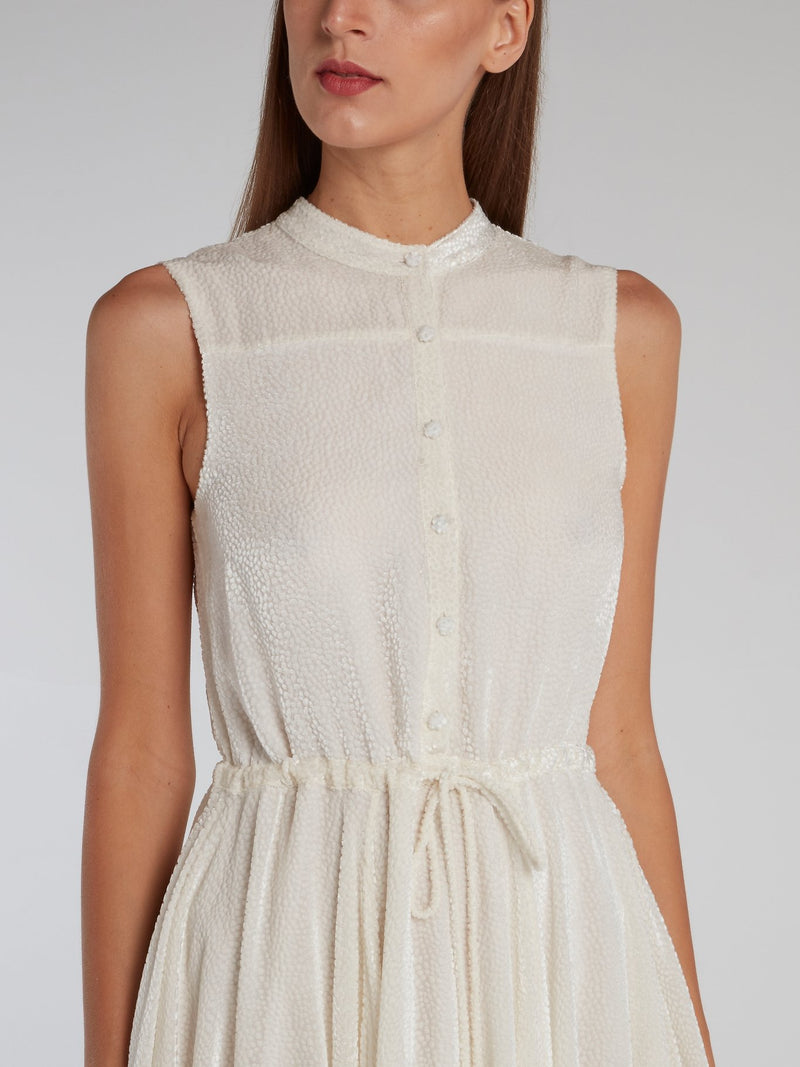 White Sleeveless Pleated Shirt Dress