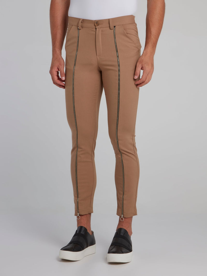 Brown Zip Up Detail Trousers