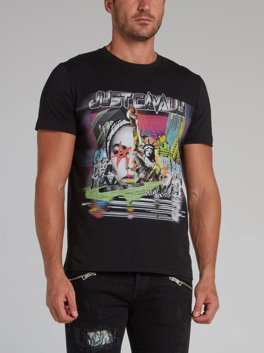Black Abstract Graphic Crewneck T-Shirt