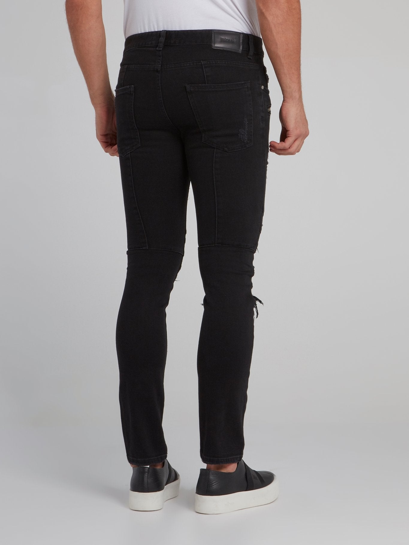Black Zipper Embellished Tattered Skinny Jeans